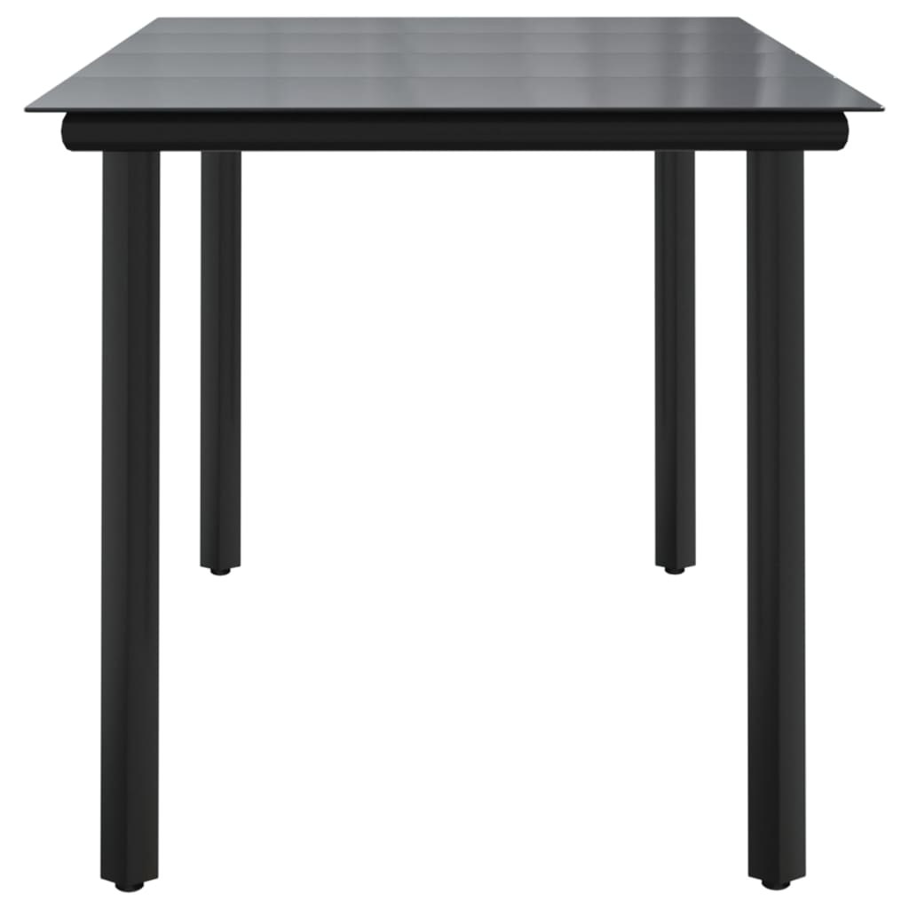 Garden dining table black 160x80x74 cm steel and tempered glass
