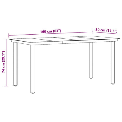Garten-Esstisch Schwarz 160x80x74 cm Stahl und Hartglas