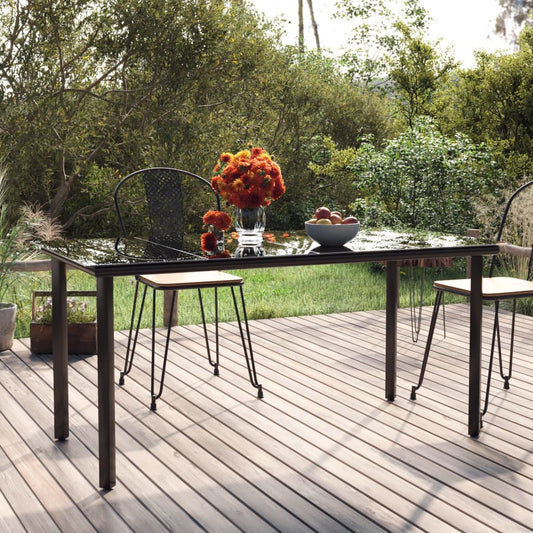 Garden dining table black 160x80x74 cm steel and tempered glass