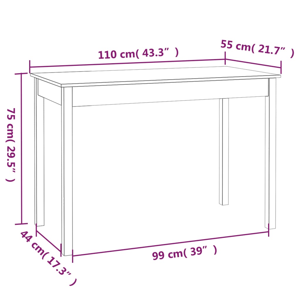 Table à manger 110x55x75 cm en bois de pin massif