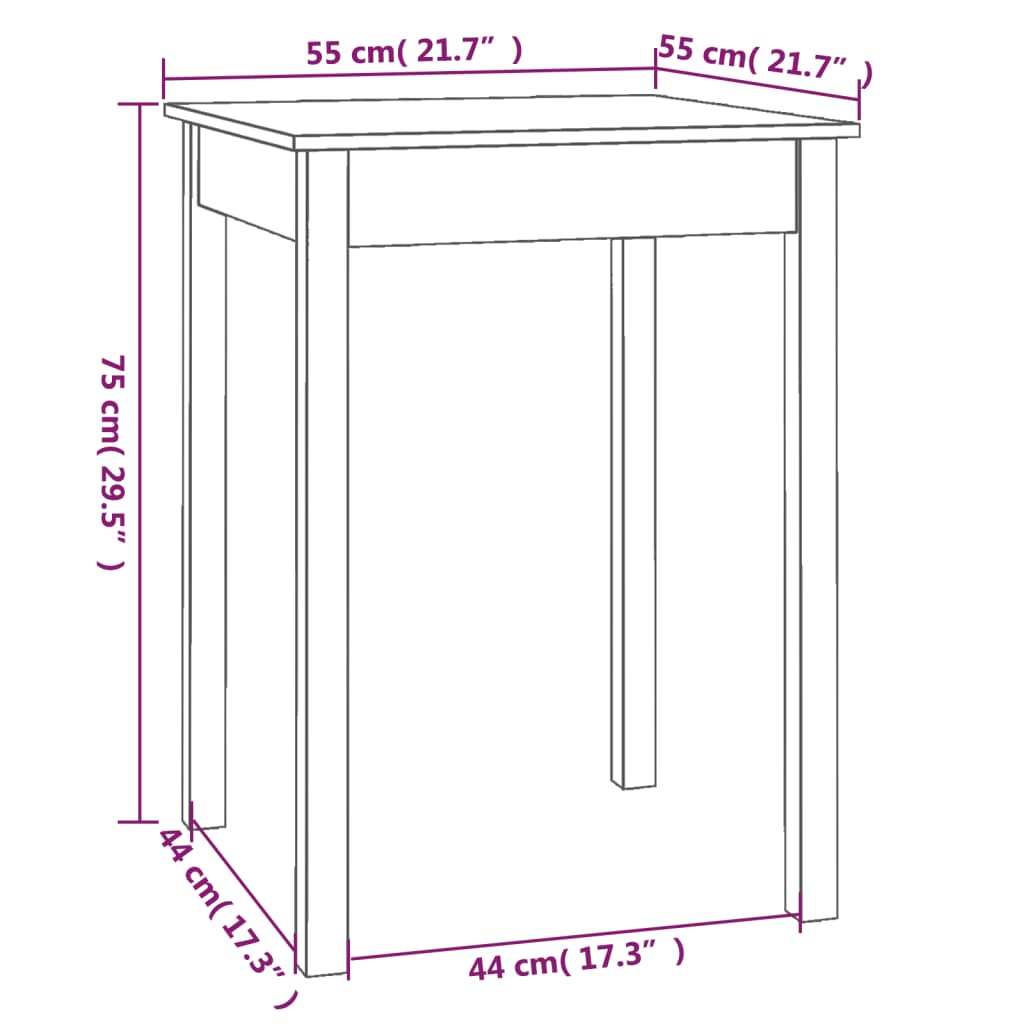 Table à manger blanche 55x55x75 cm en bois de pin massif