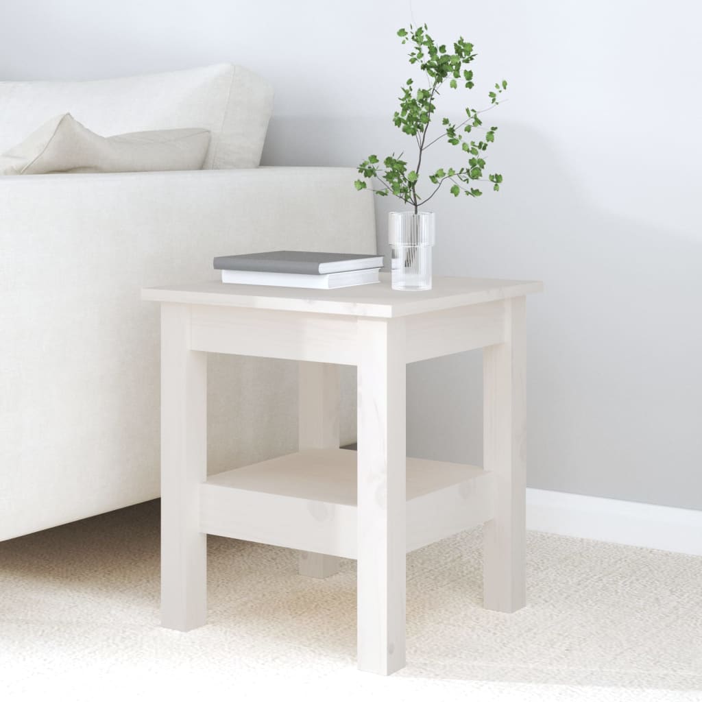 Table basse blanche 35x35x40 cm en bois de pin massif