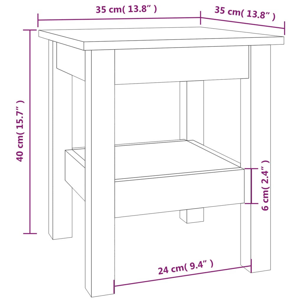 Table basse blanche 35x35x40 cm en bois de pin massif