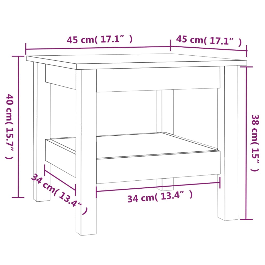 Couchtisch Weiß 45 x 45 x 40 cm Massivholz Kiefer
