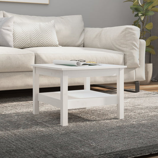 Table basse blanche 55x55x40 cm en bois de pin massif
