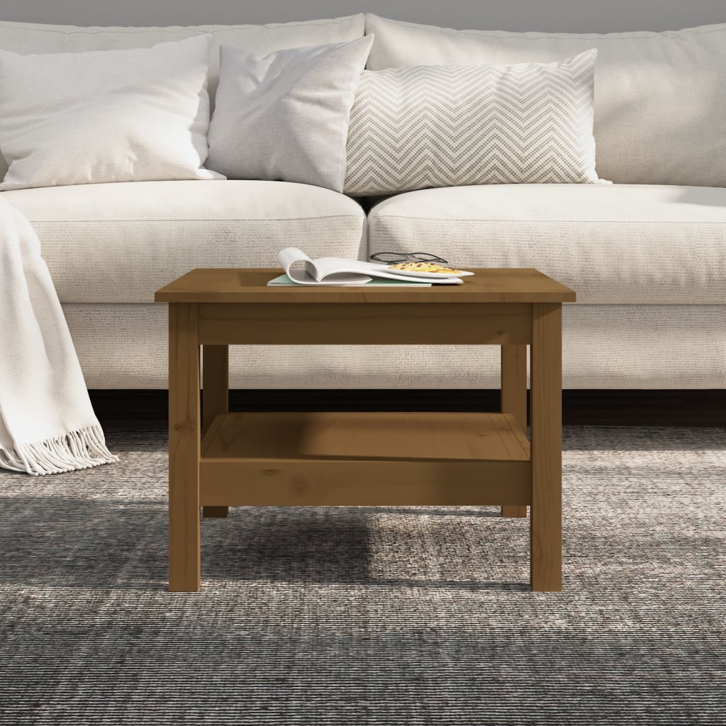 Table basse marron miel 55x55x40 cm en bois de pin massif