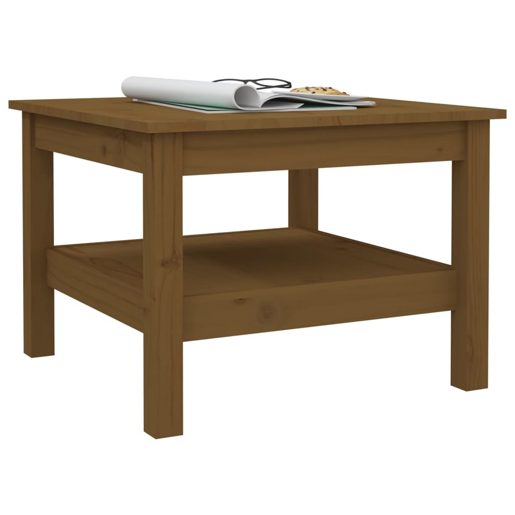 Table basse marron miel 55x55x40 cm en bois de pin massif