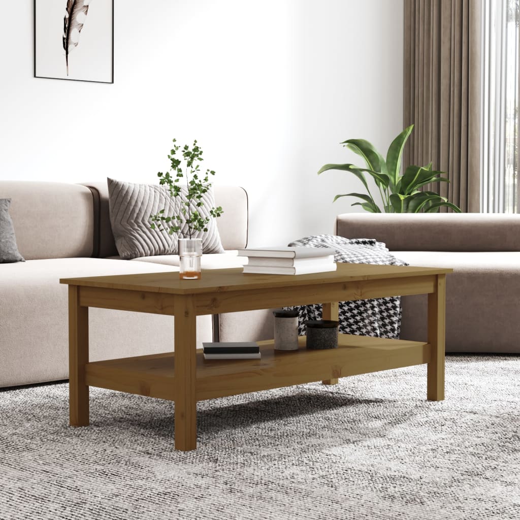 Table basse marron miel 110x50x40 cm en bois de pin massif