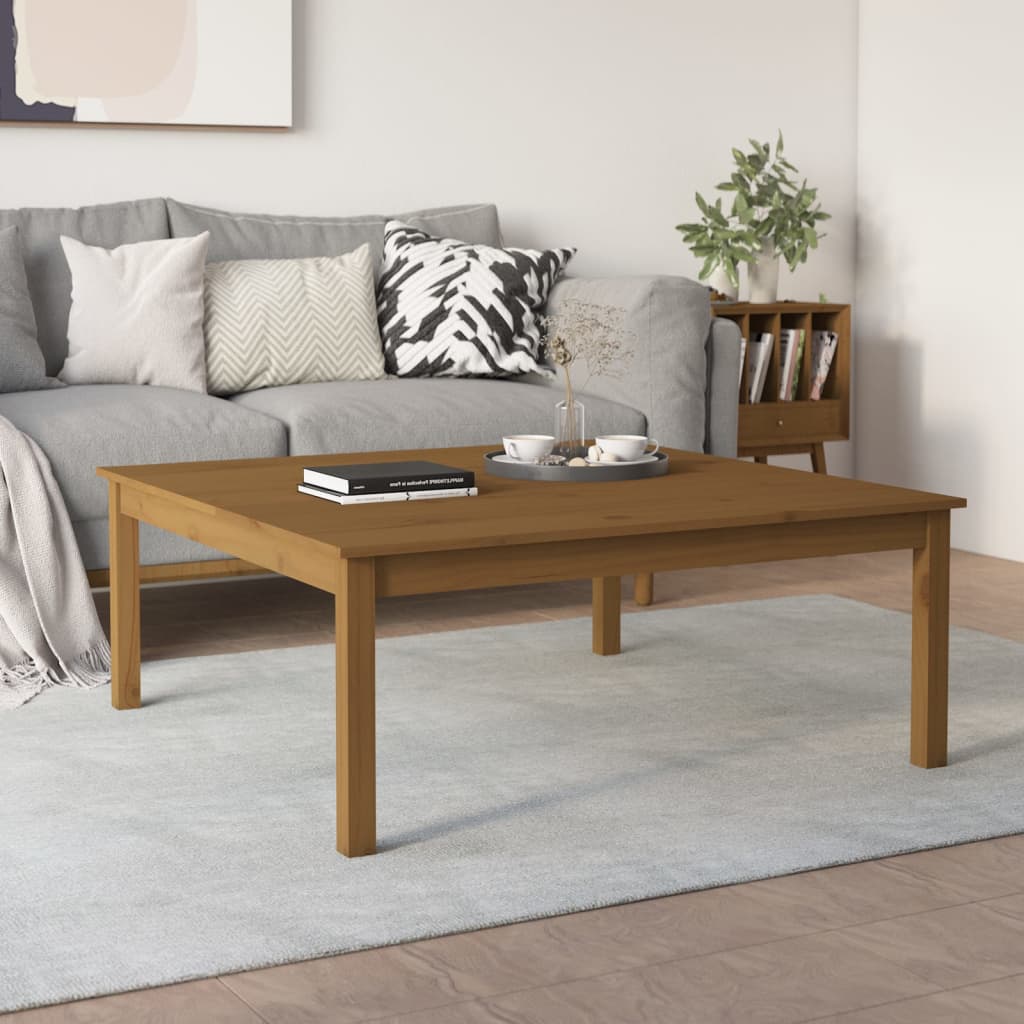 Table basse marron miel 100x100x40 cm en bois de pin massif