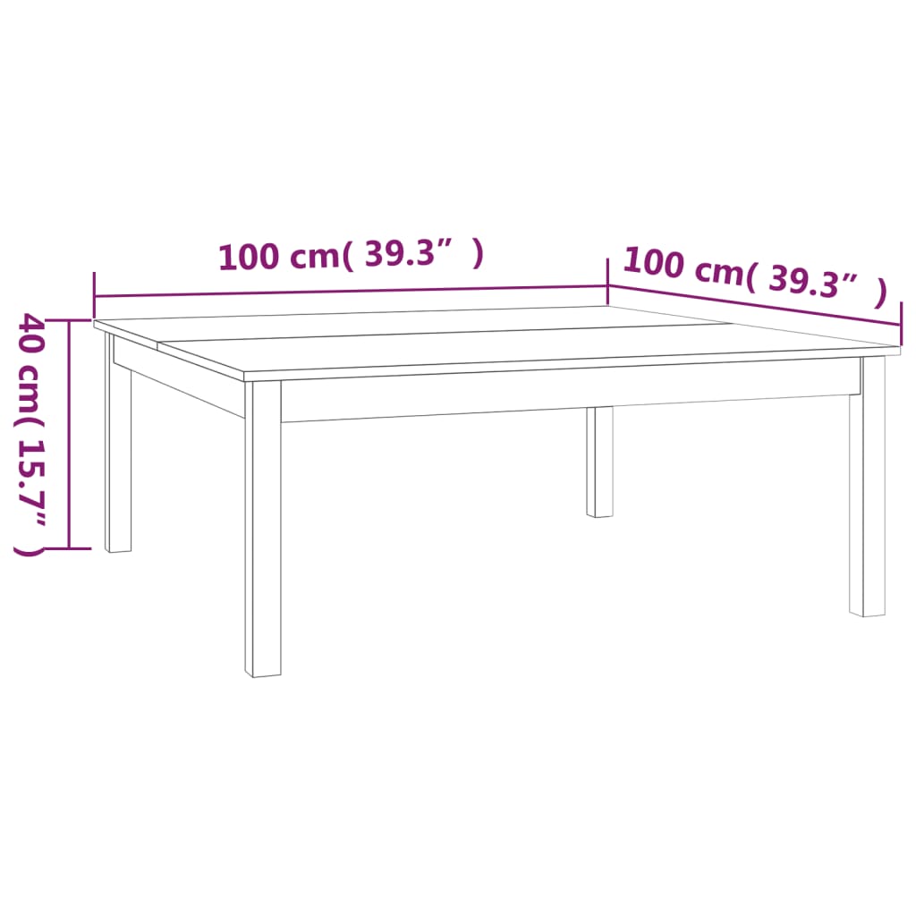 Table basse marron miel 100x100x40 cm en bois de pin massif