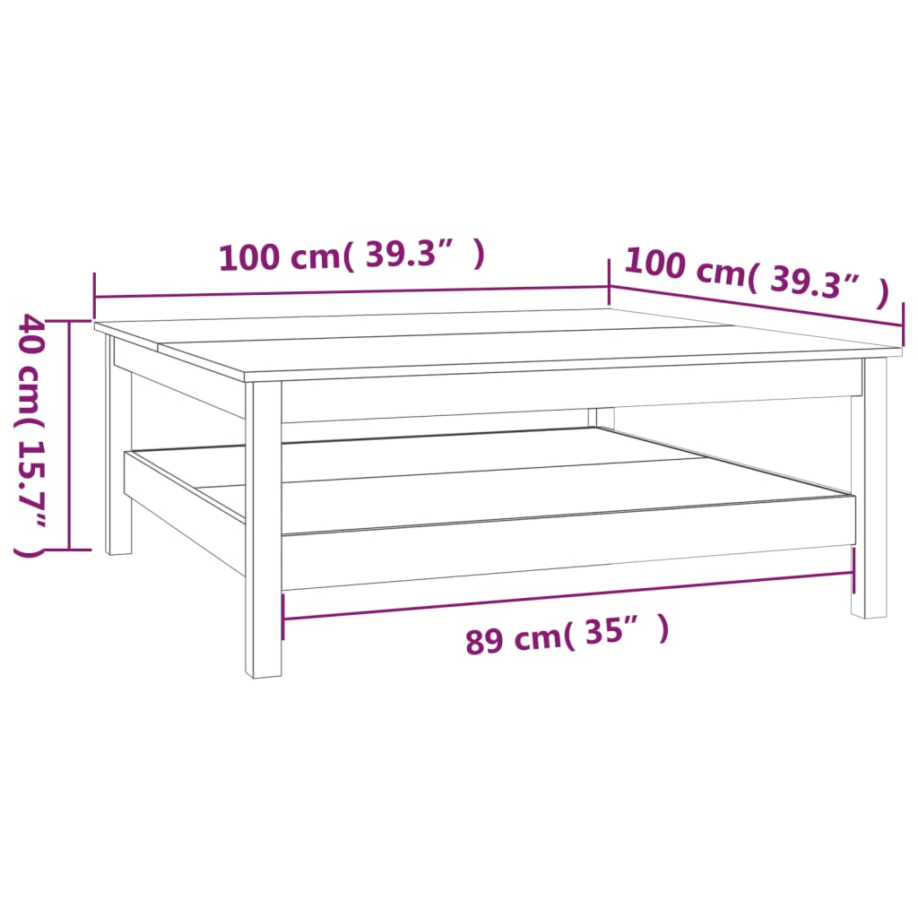 Table basse 100x100x40 cm en bois de pin massif