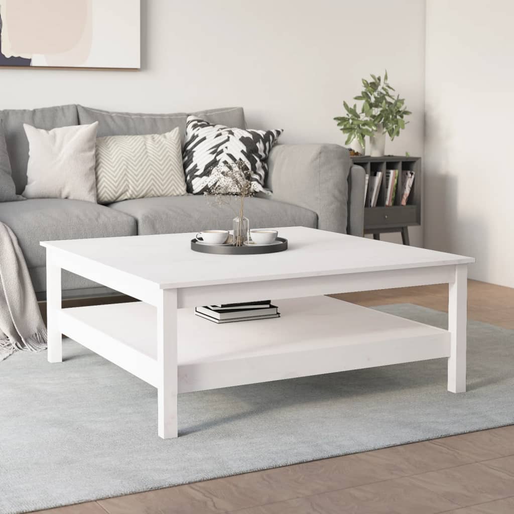 Table basse blanche 100x100x40 cm en bois de pin massif