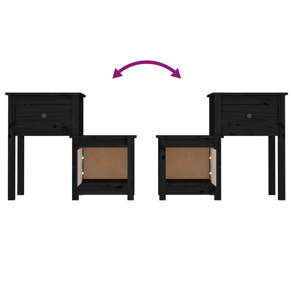 Bedside Table Black 79.5x38x65.5 cm Solid Pine