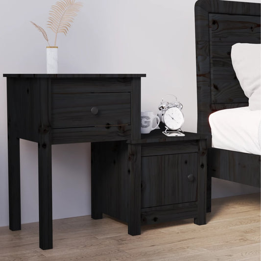 Bedside Table Black 79.5x38x65.5 cm Solid Pine
