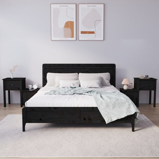 Tables de chevet 2 pcs Noir 79,5x38x65,5 cm bois de pin massif