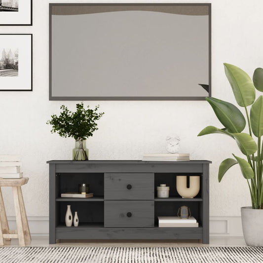 Meuble TV gris 103x36,5x52 cm en bois de pin massif