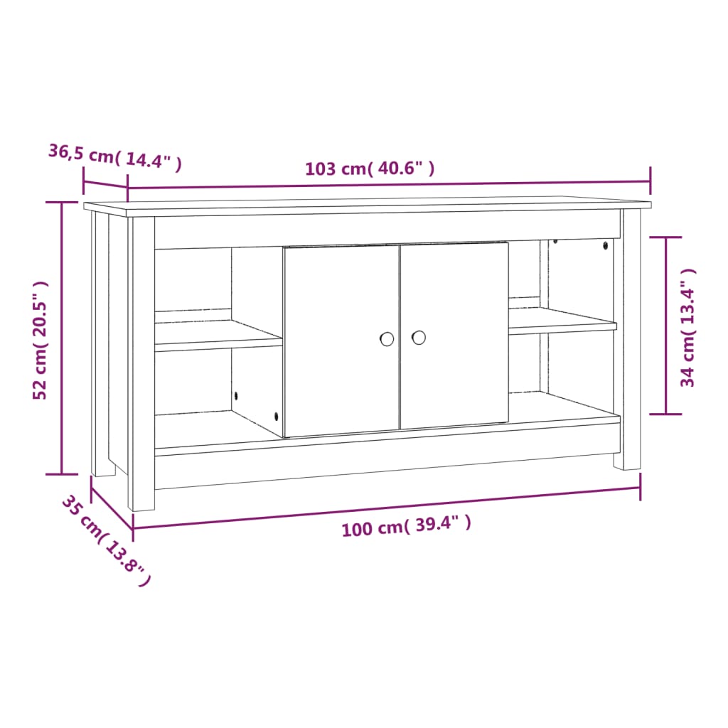 TV-Schrank Grau 103x36,5x52 cm Massivholz Kiefer