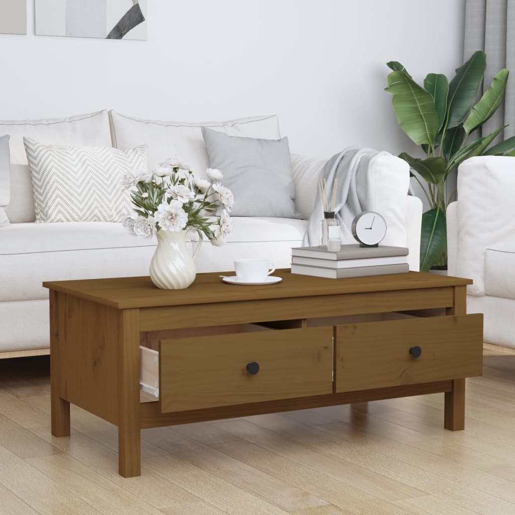 Table basse marron miel 100x50x40 cm en bois de pin massif