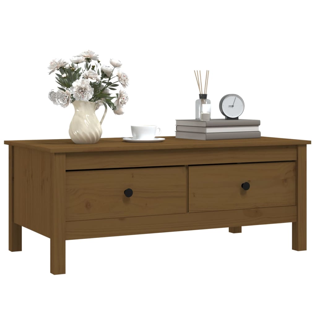 Table basse marron miel 100x50x40 cm en bois de pin massif