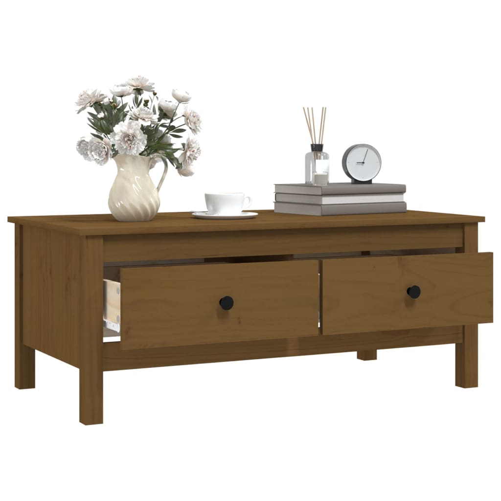 Table basse marron miel 100x50x40 cm en bois de pin massif