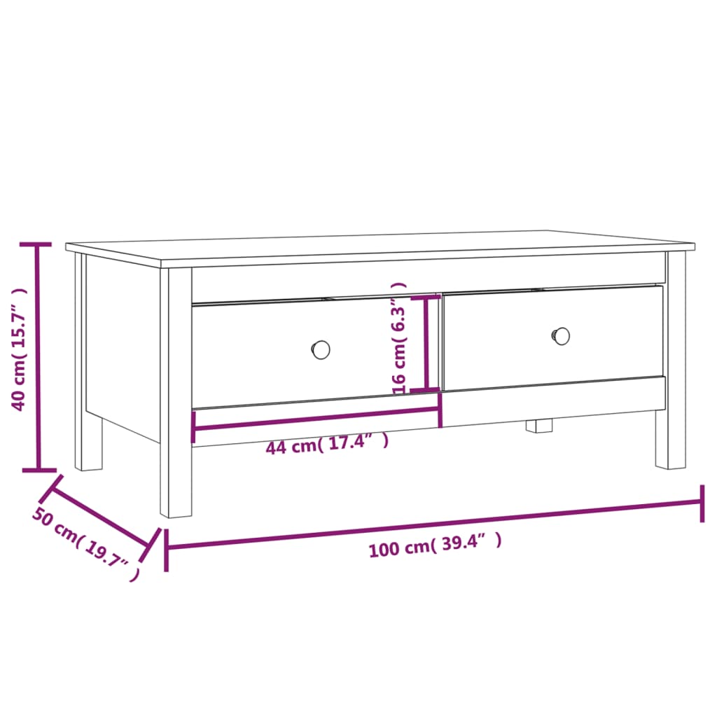 Table basse marron miel 100x50x40 cm en bois de pin massif