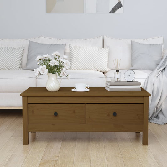 Table basse marron miel 100x50x40 cm en bois de pin massif