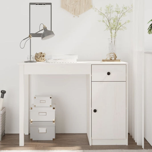 Bureau blanc 100x50x75 cm en bois de pin massif