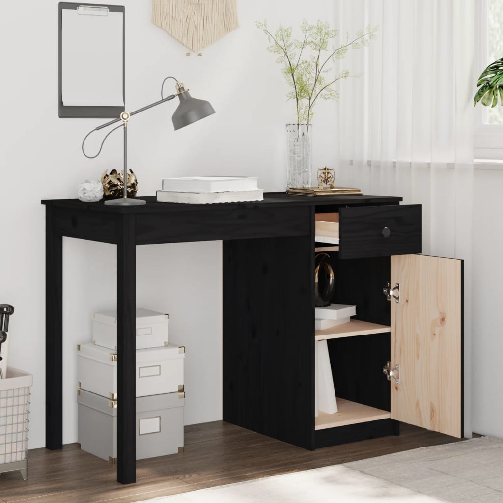 Bureau noir 100x50x75 cm en bois de pin massif