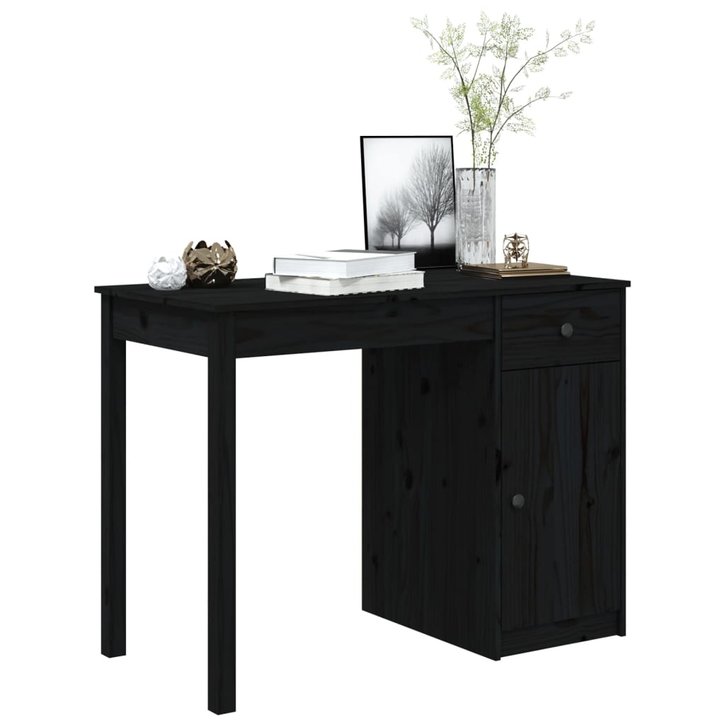 Bureau noir 100x50x75 cm en bois de pin massif