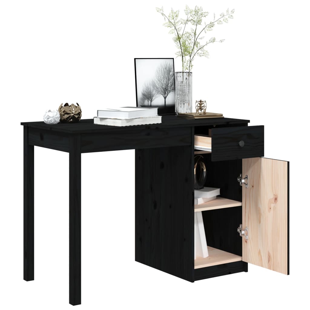 Bureau noir 100x50x75 cm en bois de pin massif