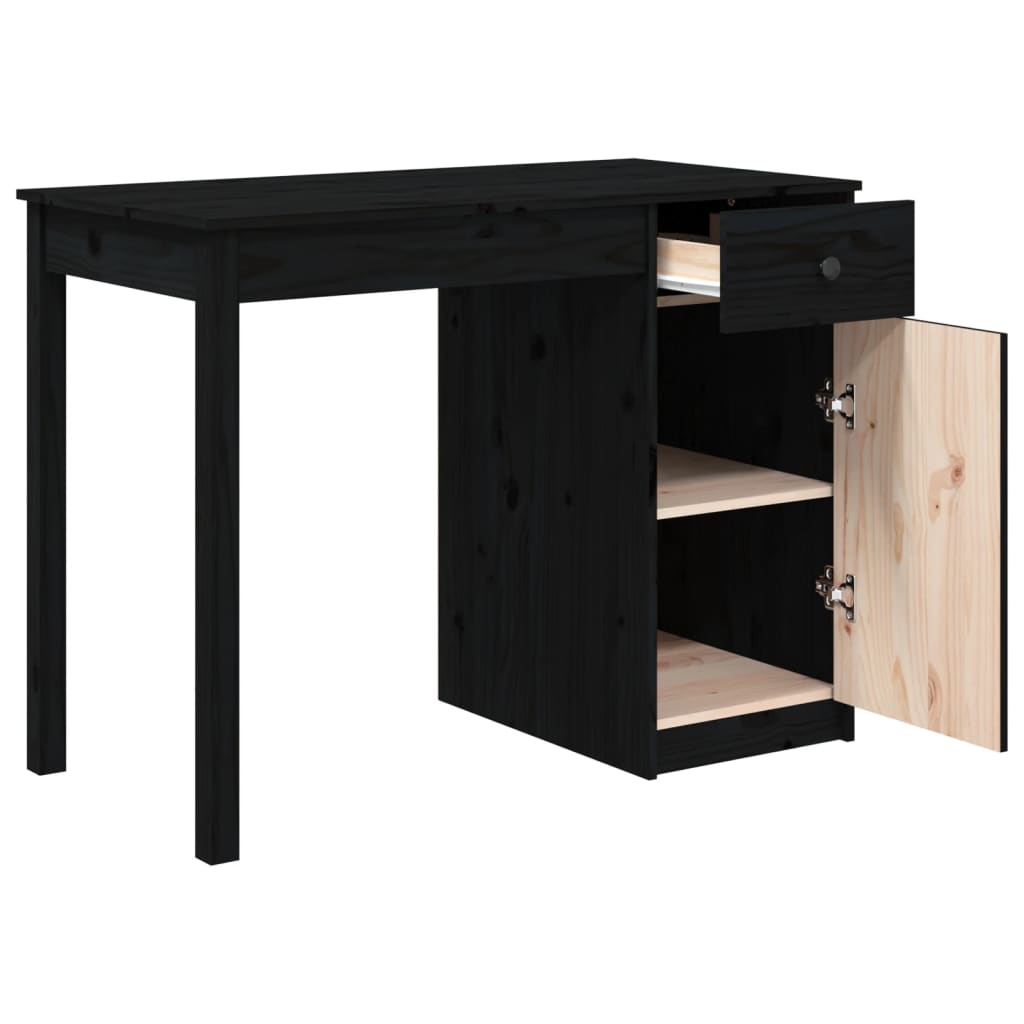 Bureau noir 100x50x75 cm en bois de pin massif