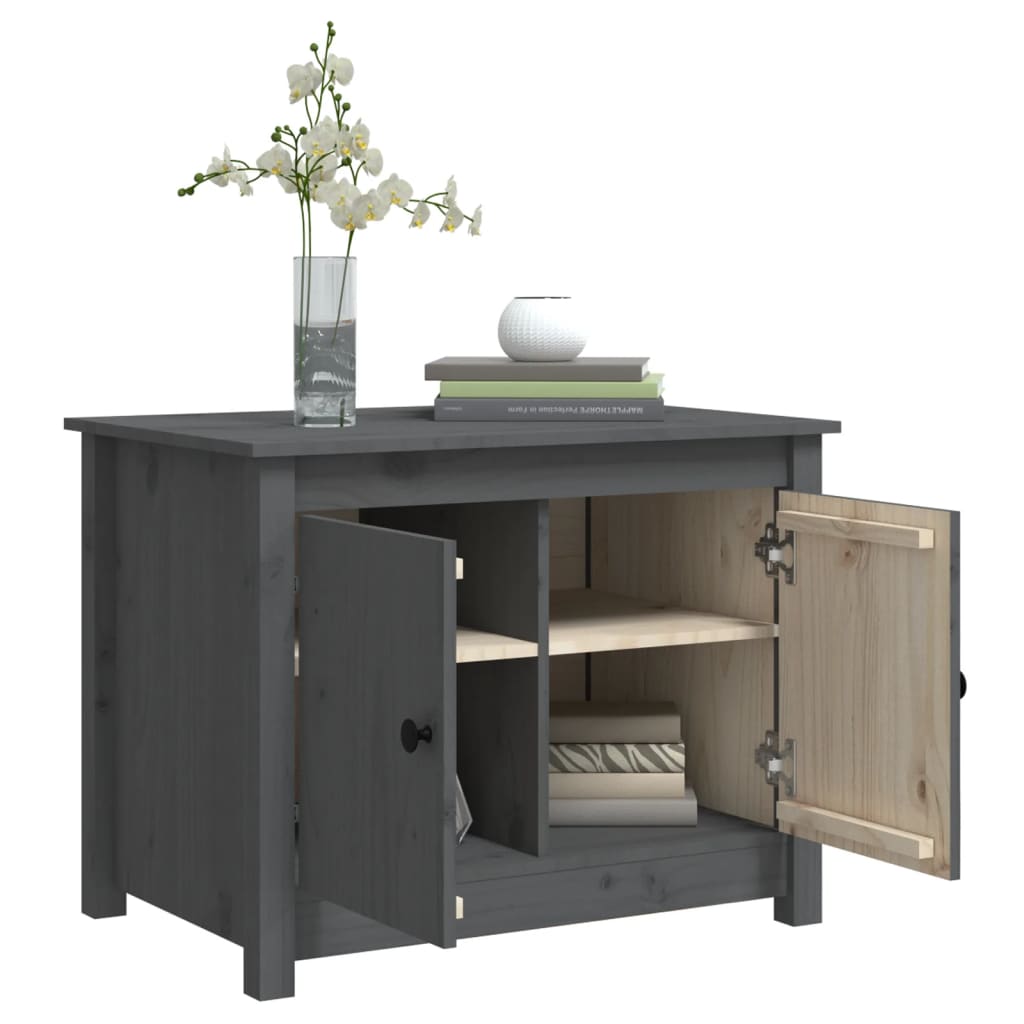 Table basse grise 71x49x55 cm en bois de pin massif