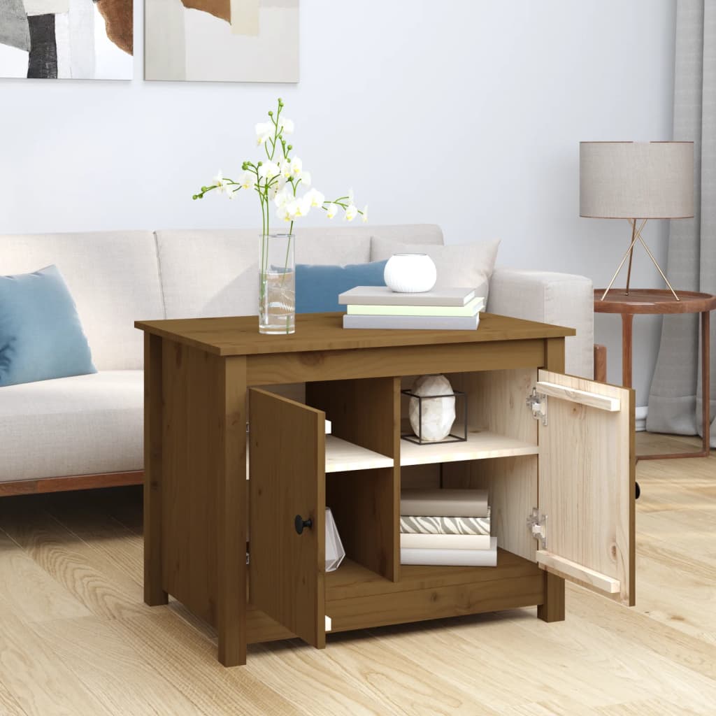 Table basse marron miel 71x49x55 cm en bois de pin massif
