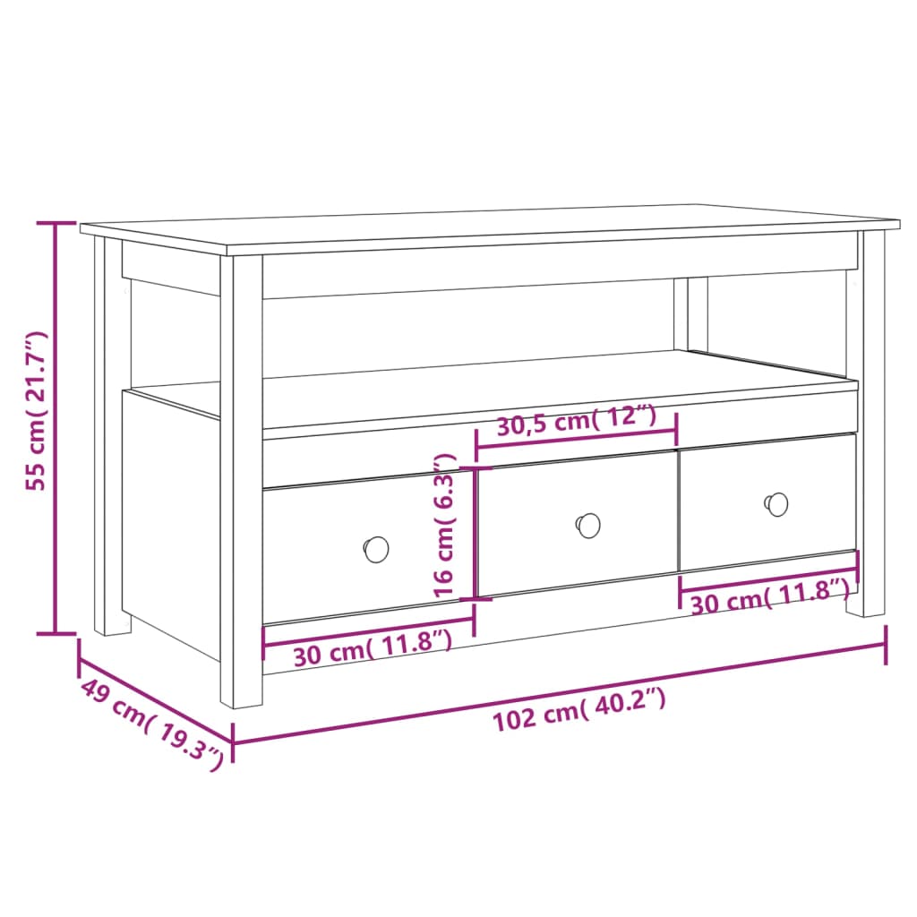 Table basse 102x49x55 cm en bois de pin massif