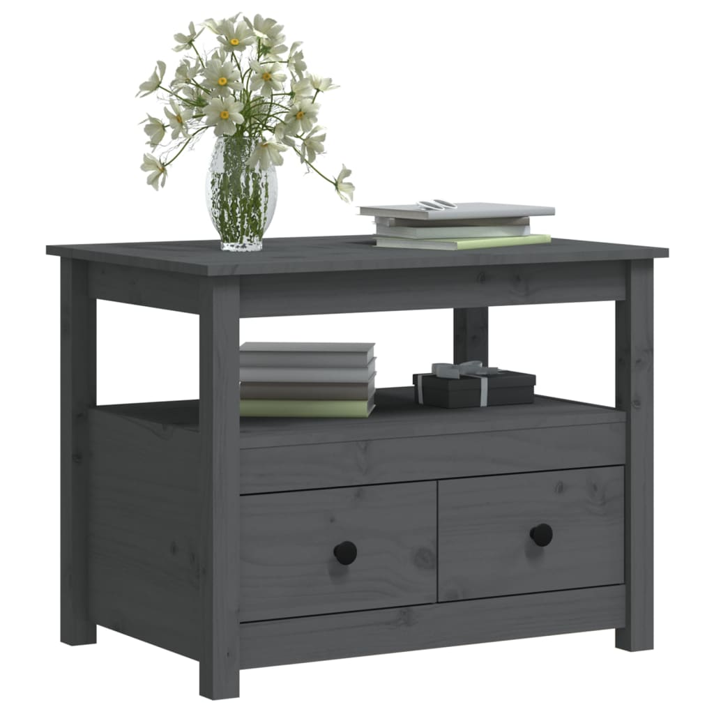 Table basse grise 71x49x55 cm en bois de pin massif