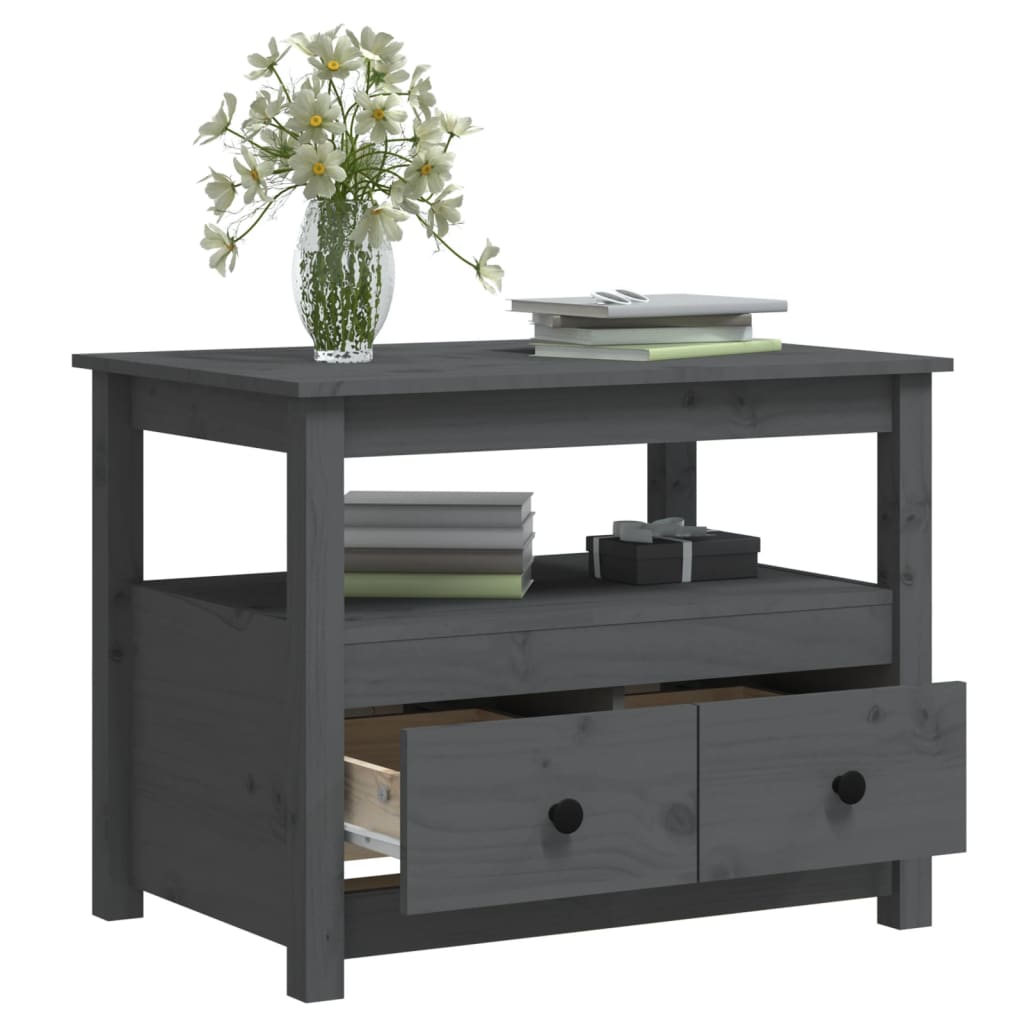 Table basse grise 71x49x55 cm en bois de pin massif