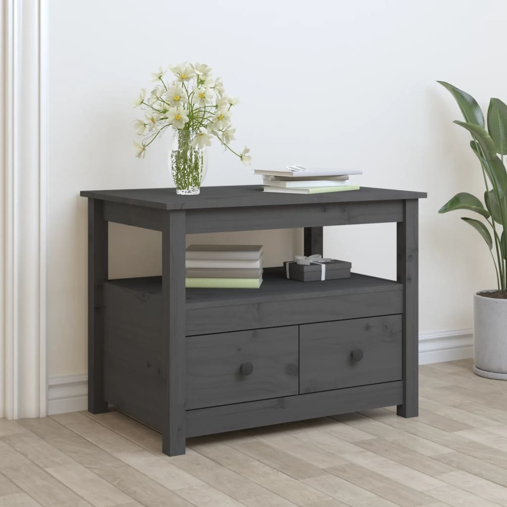 Table basse grise 71x49x55 cm en bois de pin massif