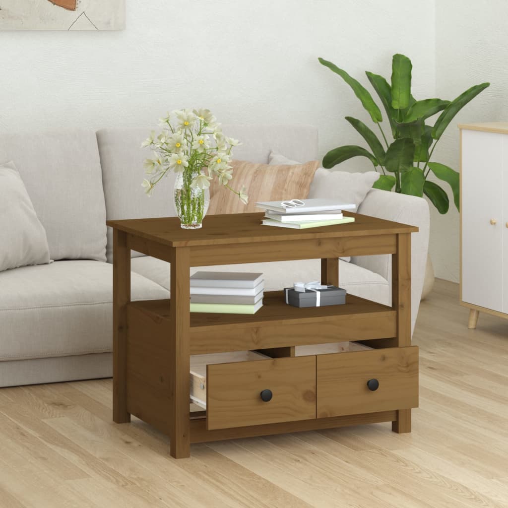 Table basse marron miel 71x49x55 cm en bois de pin massif