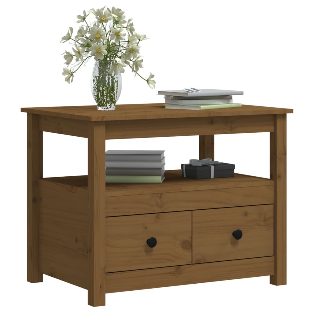 Table basse marron miel 71x49x55 cm en bois de pin massif