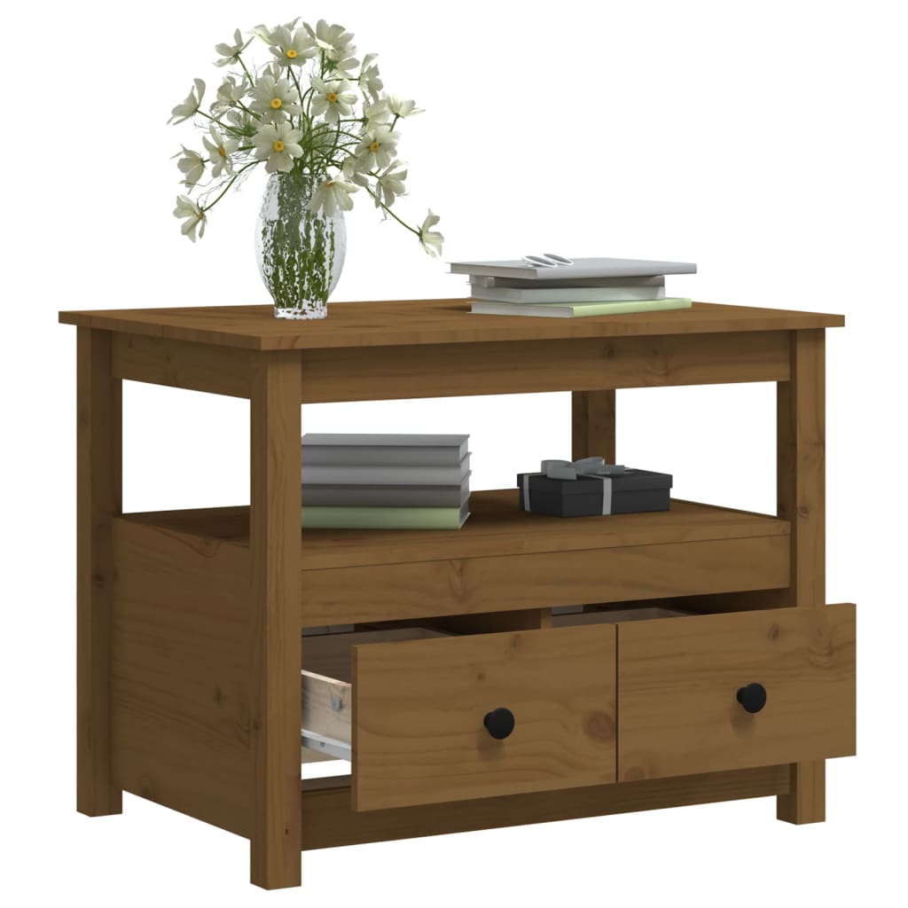 Table basse marron miel 71x49x55 cm en bois de pin massif
