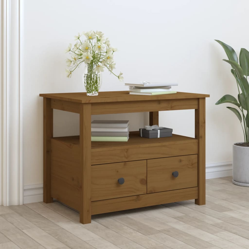 Table basse marron miel 71x49x55 cm en bois de pin massif
