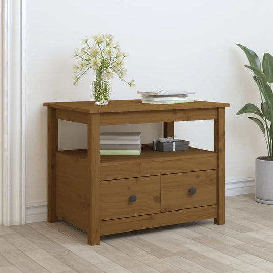 Table basse marron miel 71x49x55 cm en bois de pin massif