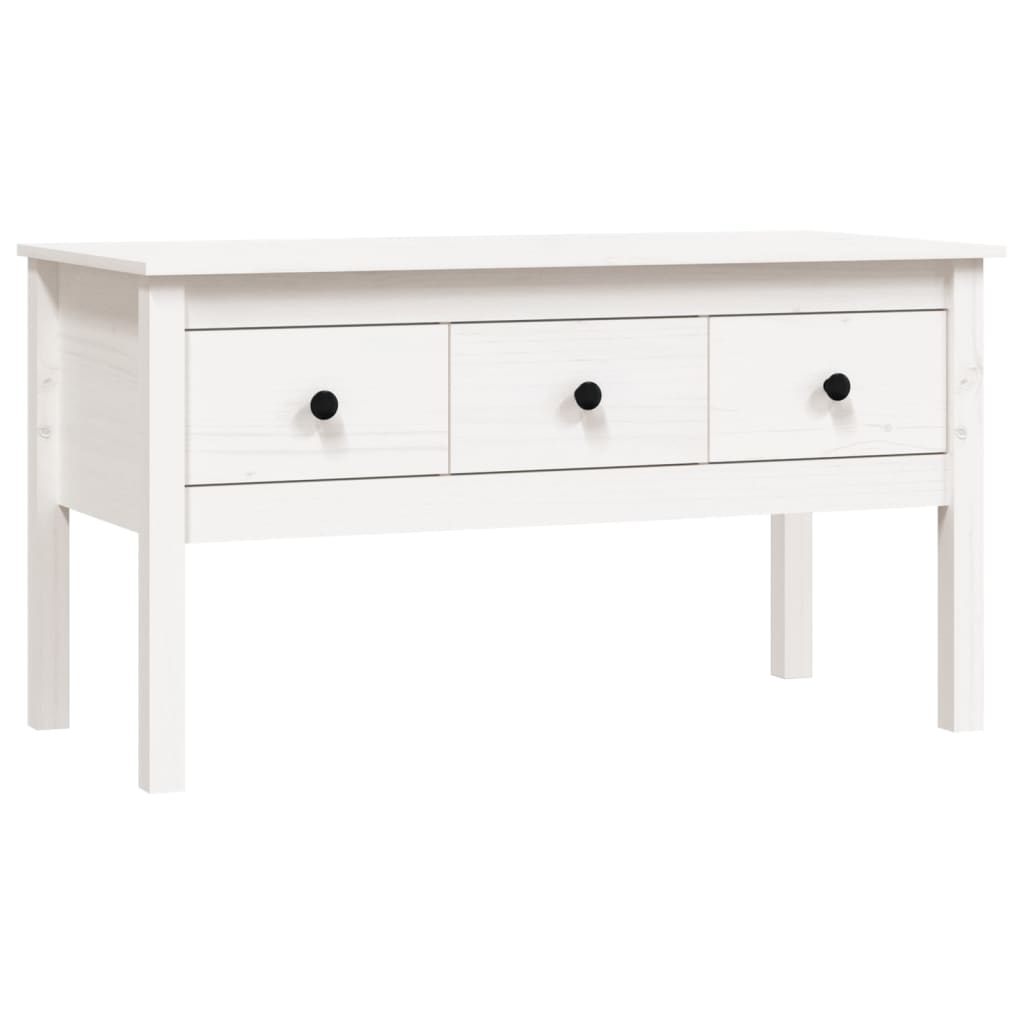 Table basse blanche 102x49x55 cm en bois de pin massif