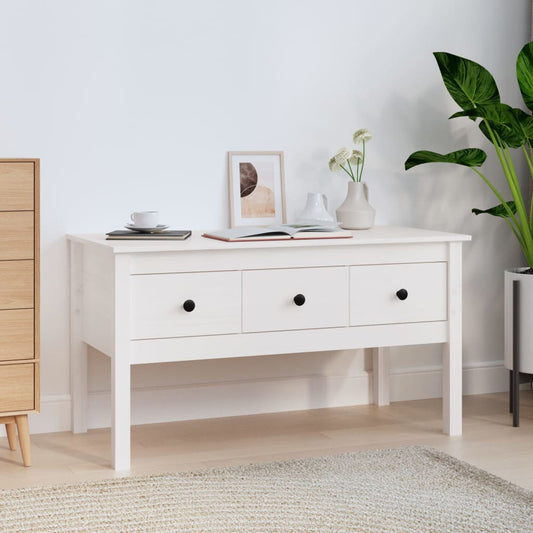Table basse blanche 102x49x55 cm en bois de pin massif