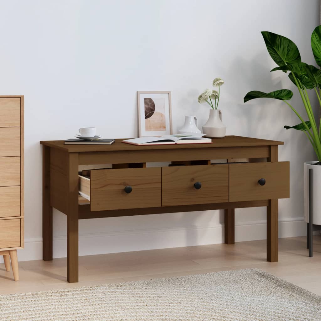 Table basse marron miel 102x49x55 cm en bois de pin massif