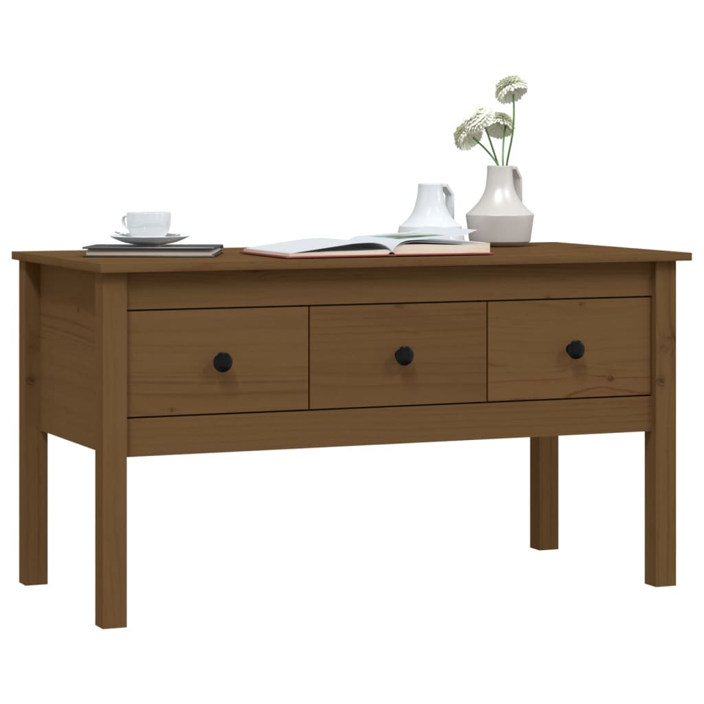 Table basse marron miel 102x49x55 cm en bois de pin massif