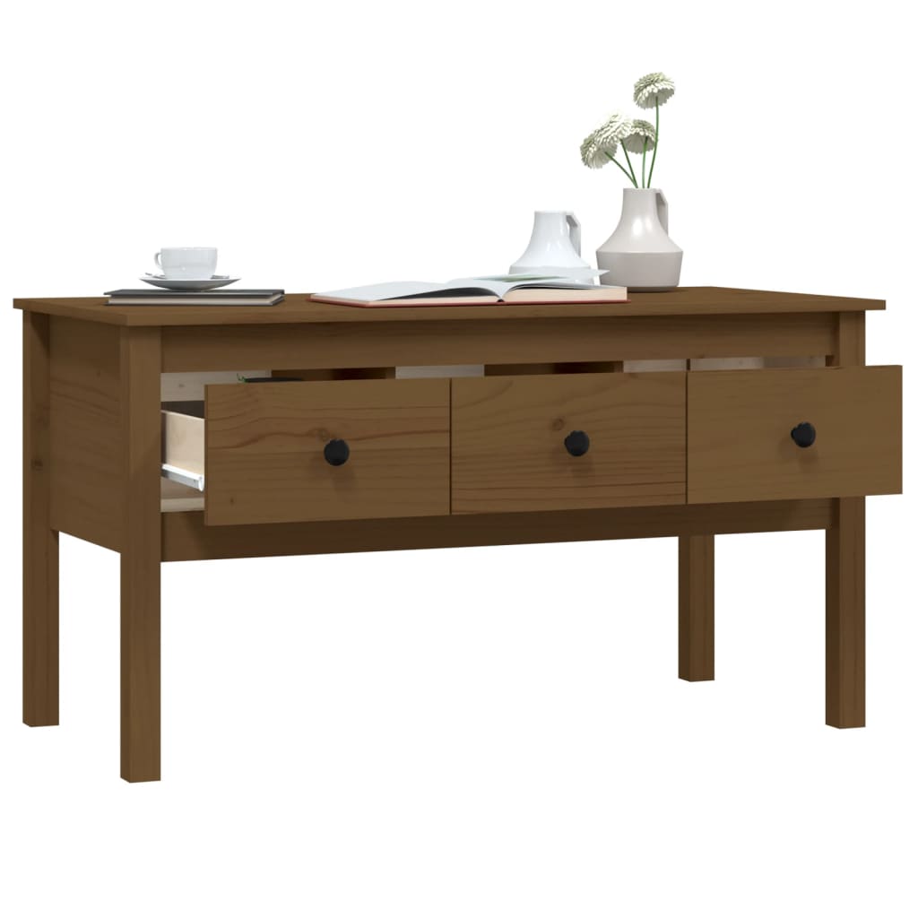 Table basse marron miel 102x49x55 cm en bois de pin massif