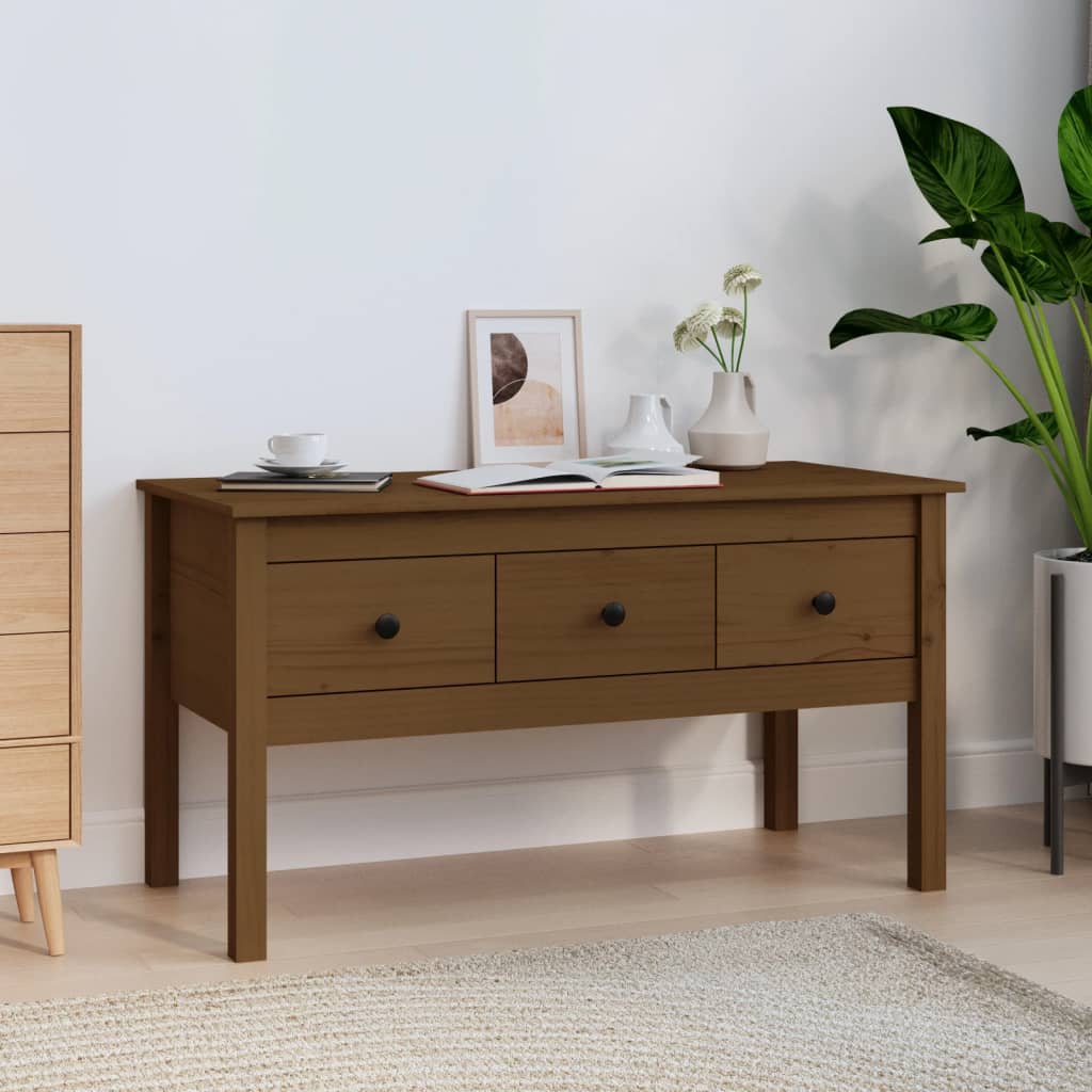 Table basse marron miel 102x49x55 cm en bois de pin massif