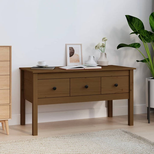 Table basse marron miel 102x49x55 cm en bois de pin massif