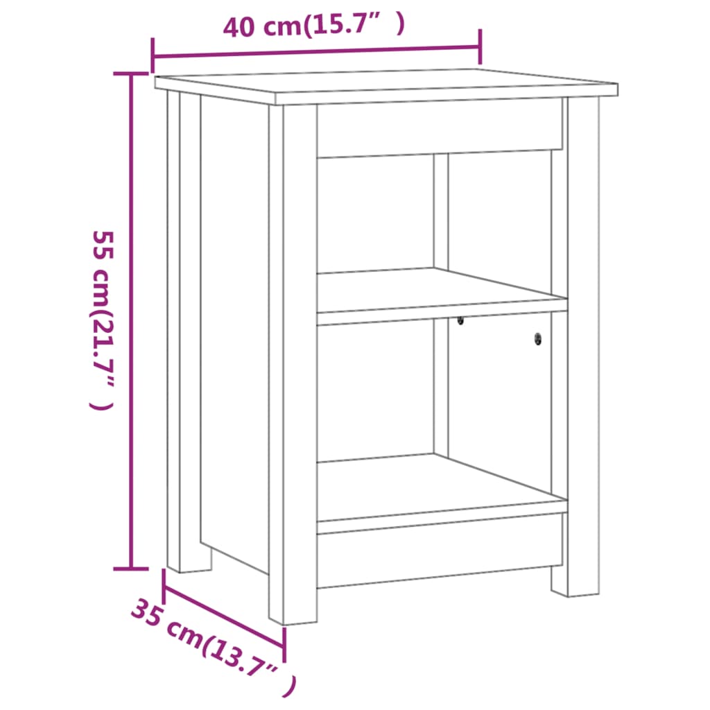 Table de chevet grise 40x35x55 cm en bois de pin massif